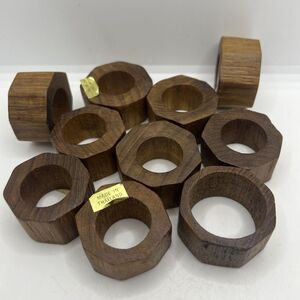 Hand Crafted Teak Wood Round‎ Napkin Rings Made in Thailand Set of 10